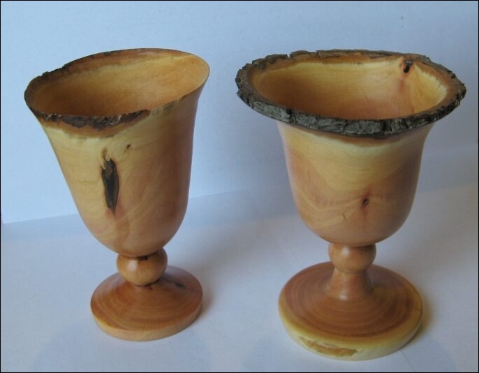 2 turned wood natural edge goblets
