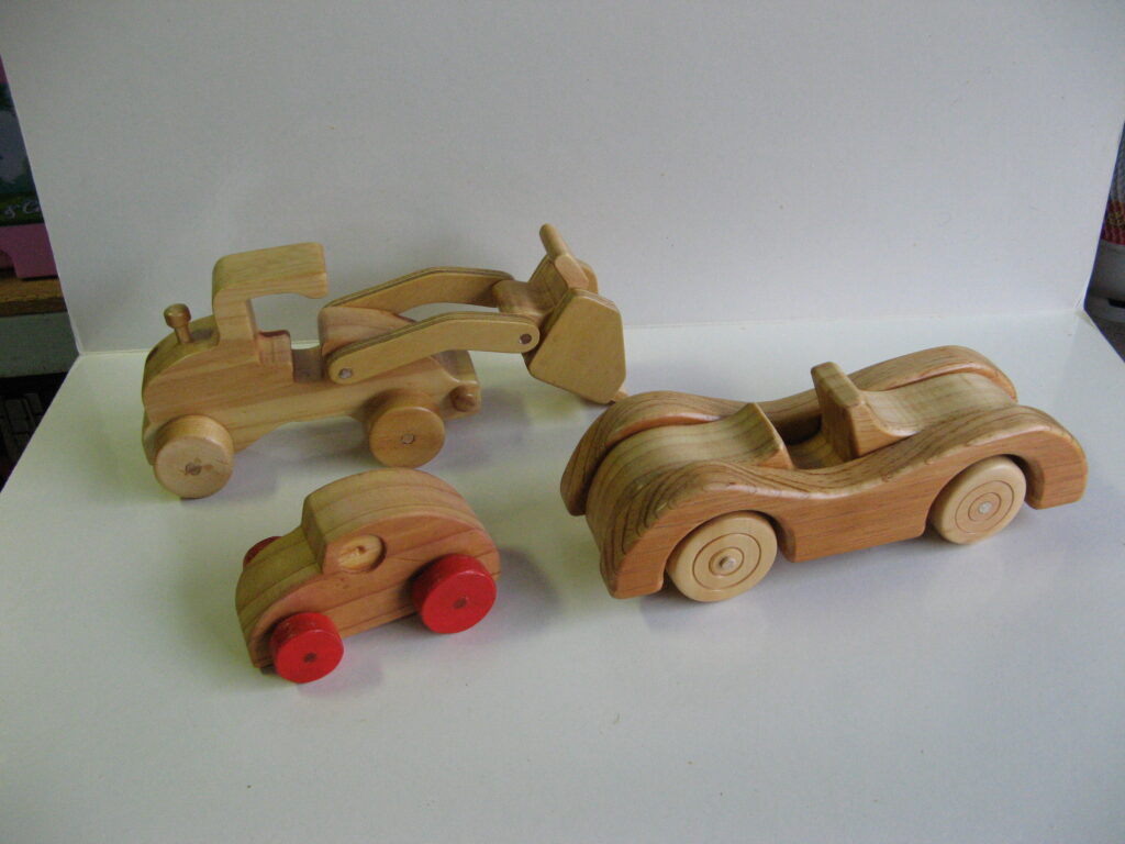 Wooden tractor & cars