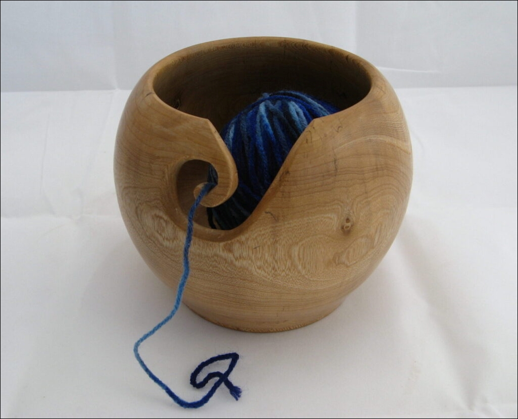 Turned wooden yarn bowl